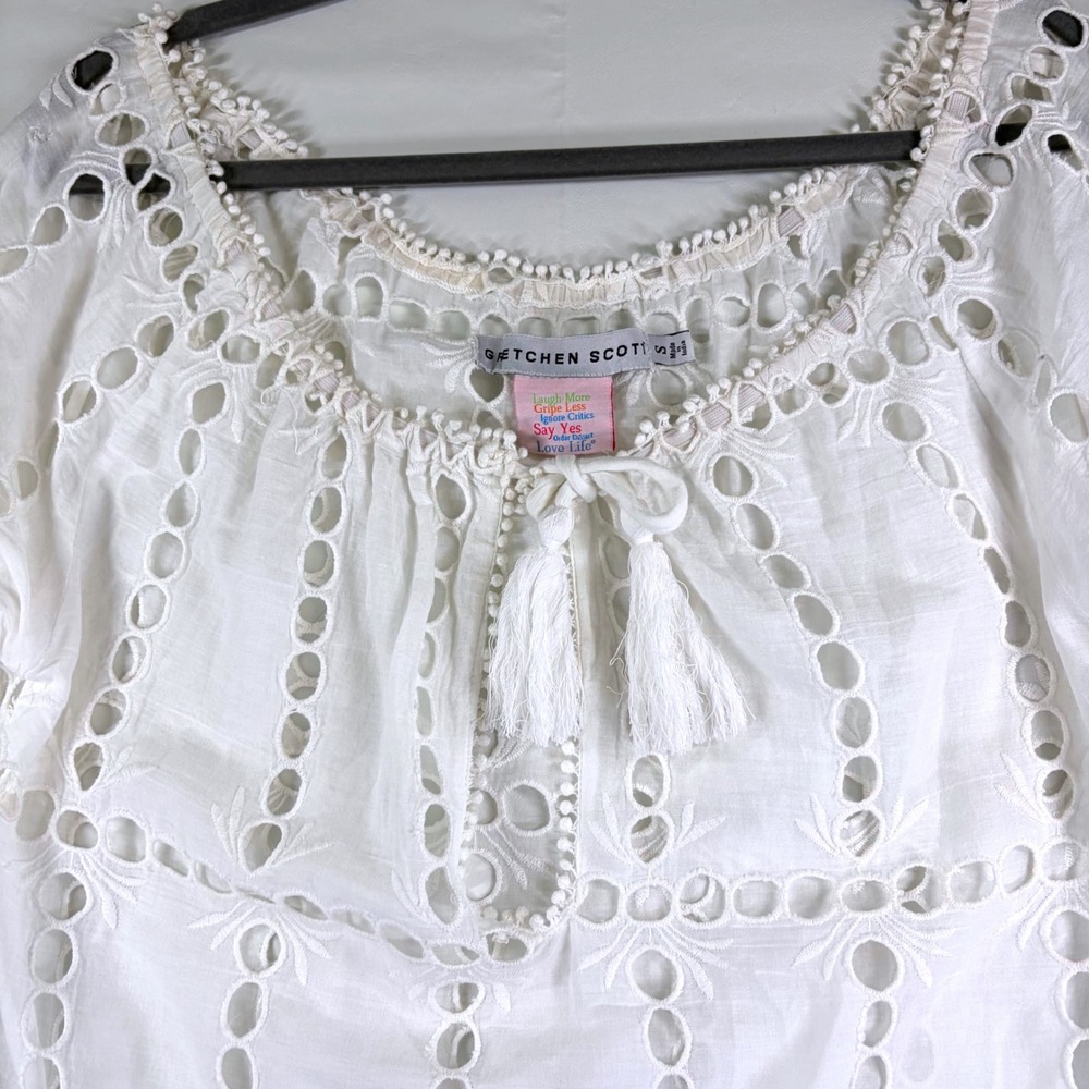 Gretchen Scott White Eyelet Lace Bohemian Swim Cover Up Tassel Tie Women's Small - Picture 8 of 9
